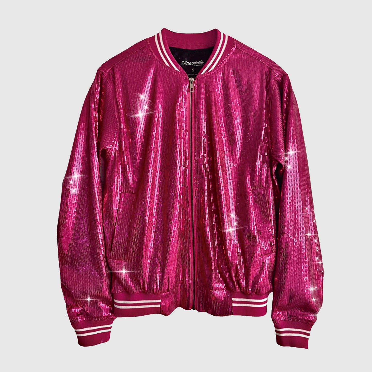 Bomber Jacket Lentejuela Rosa Fuccia