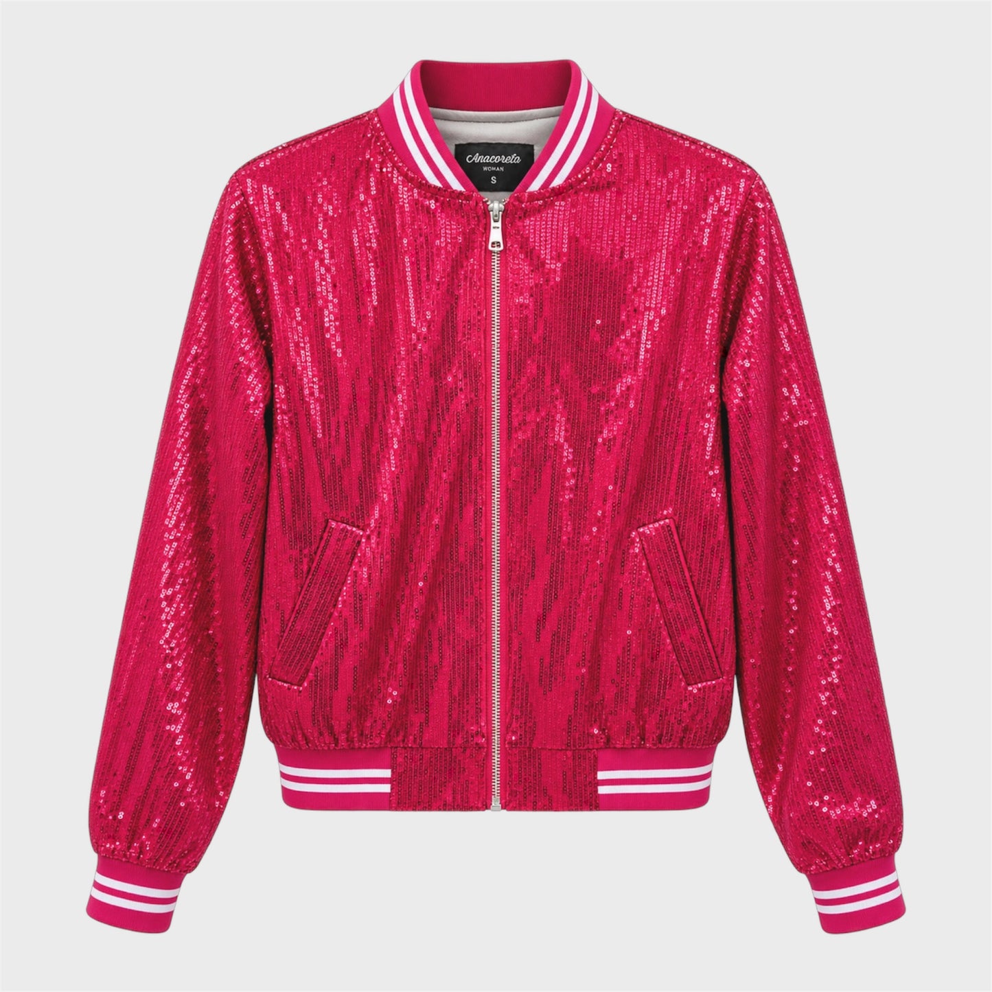 Bomber Jacket Lentejuela Rosa Fuccia