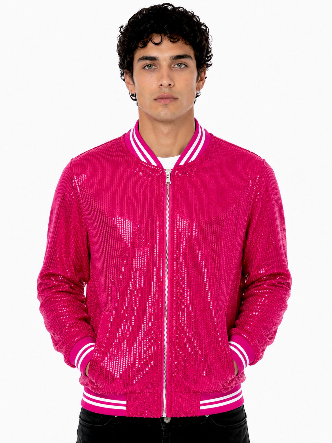 Bomber Jacket Lentejuela Rosa Fuccia