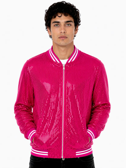 Bomber Jacket Lentejuela Rosa Fuccia
