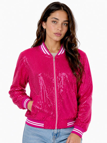 Bomber Jacket Lentejuela Rosa Fuccia