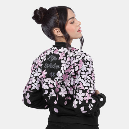 Cherry Blossom Embroidered Bomber